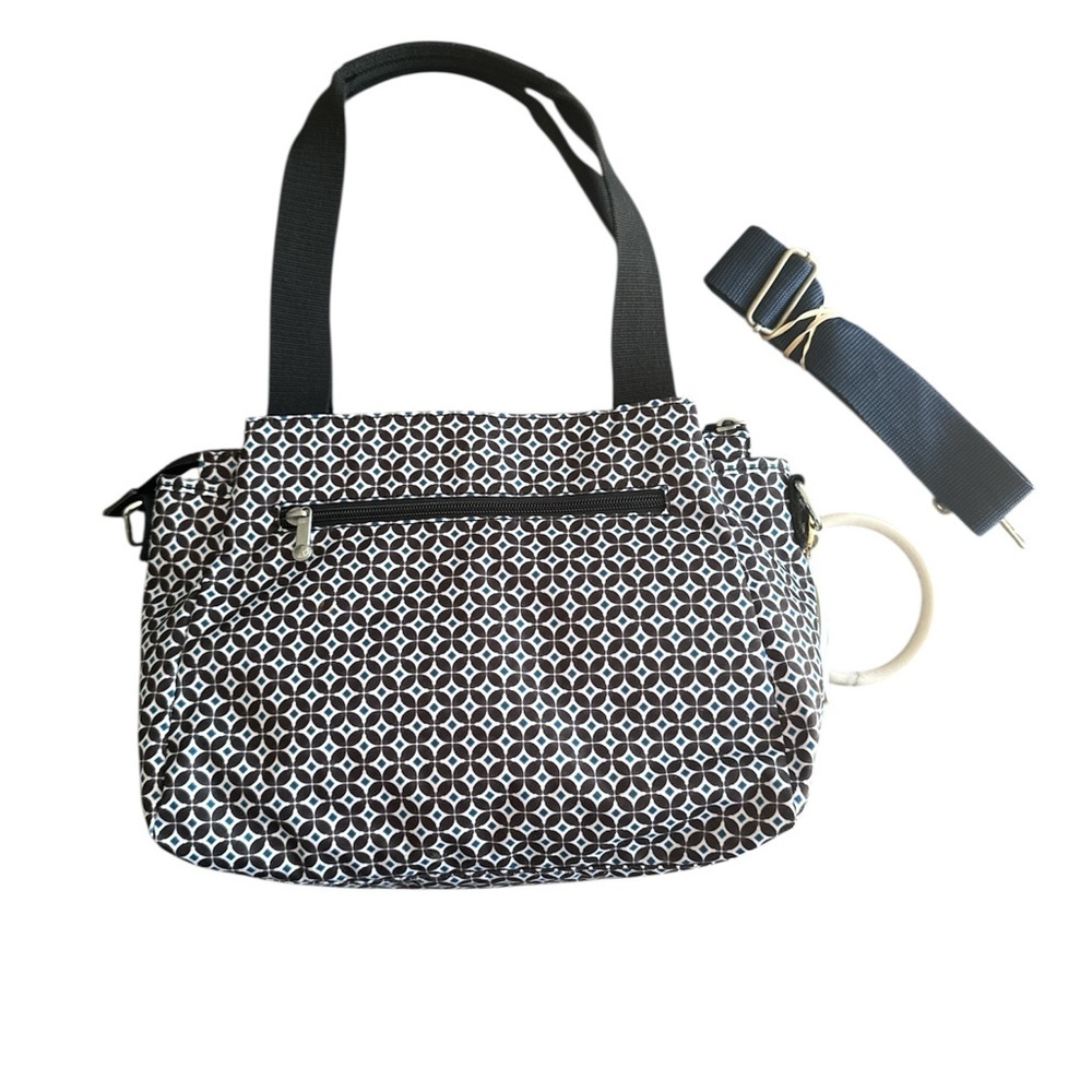 Kipling Black Multi Geo Print Shoulder or Crossbody Nylon Bag with Monkey Charm - Picture 3 of 16